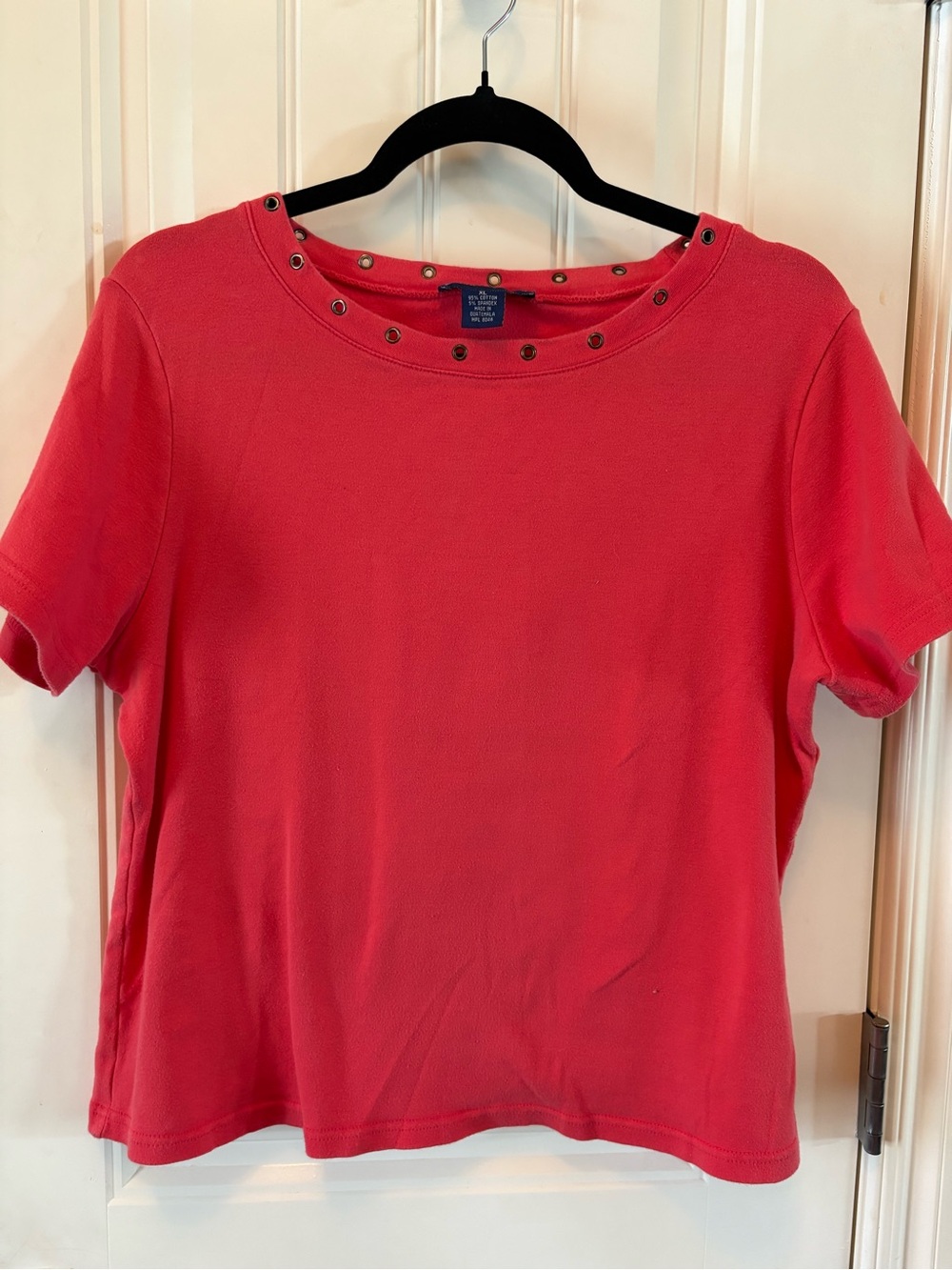 Charter Club Coral Short Sleeve Eyelet-Neck Tee